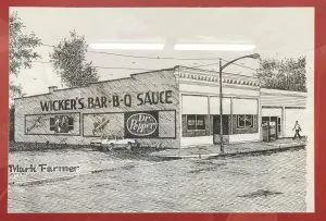 Line drawing of the first Wickers Barbecue shop