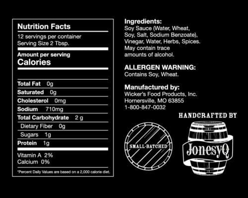 Wicker's Whiskey Wagyu Nutrition Label