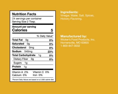 Wicker's Hickory Nutrition Label