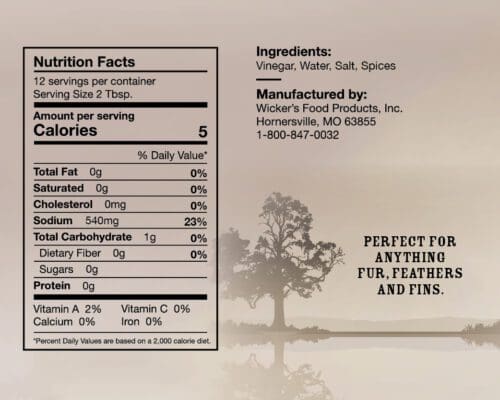 Wicker's Wild Nutrition Label